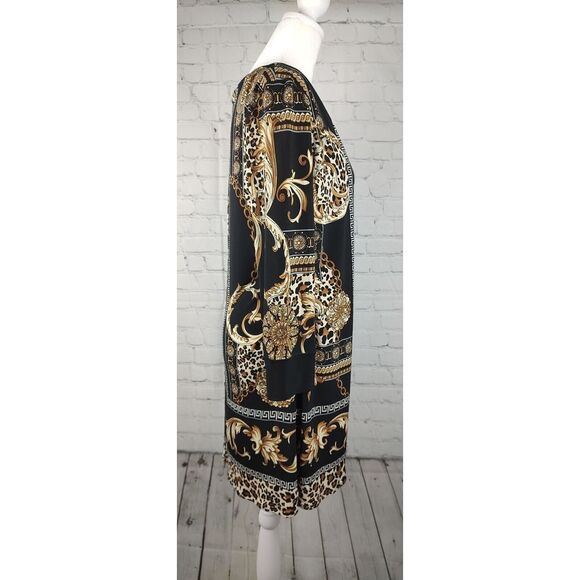 Shift Dress Baroque Leopard Print Long Sleeve Party Cocktail Dress - Picture 2 of 7